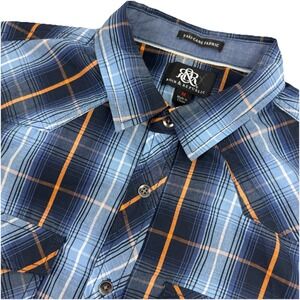 ROCK & REPUBLIC Mens Short Sleeve‎ Button Shirt Blue Plaid Western - M